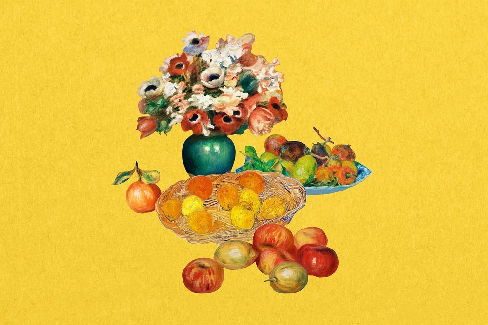 Famous painting, fruit and flower, remixed by rawpixel