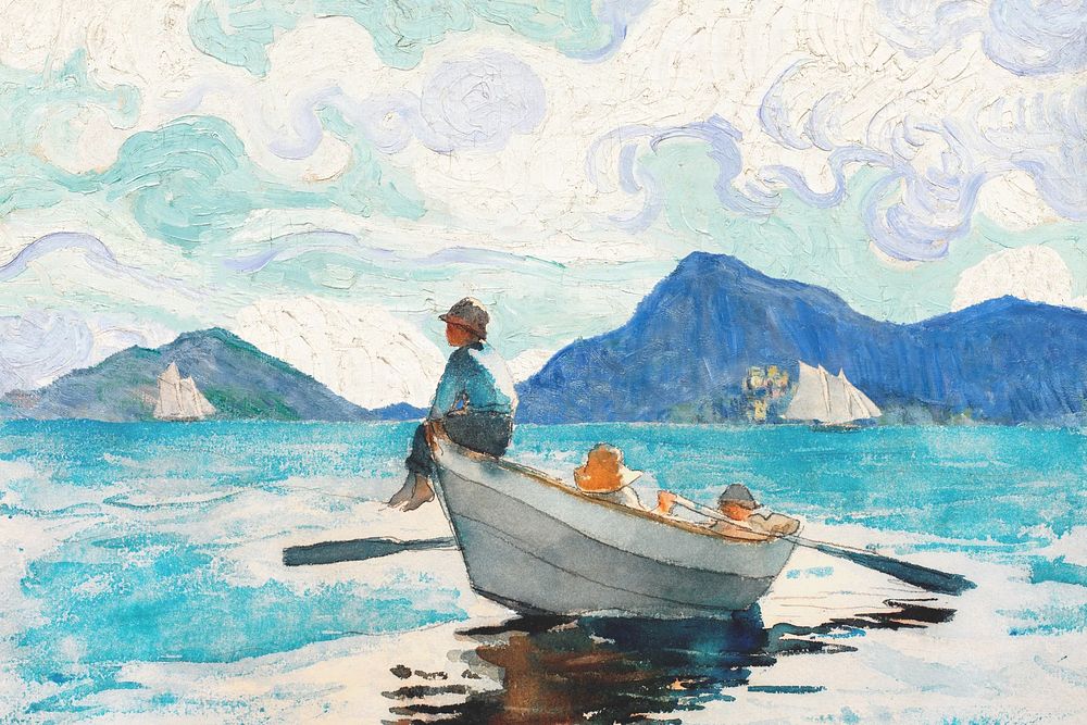 Winslow Homer's famous painting background, Boys in a Dory artwork, remixed by rawpixel