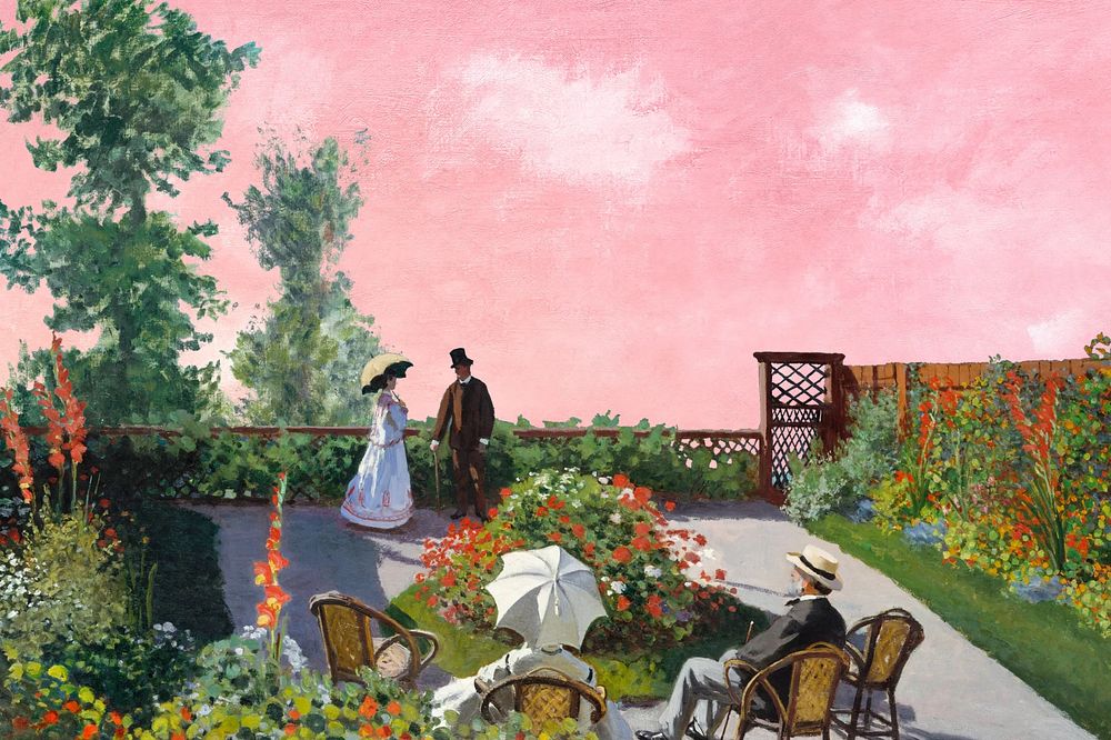 Monet's Sainte-Adresse border background. Famous art remixed by rawpixel.