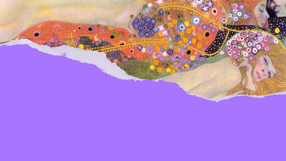 Ripped famous painting desktop wallpaper, Gustav Klimt's Water Serpents II artwork, remixed by rawpixel