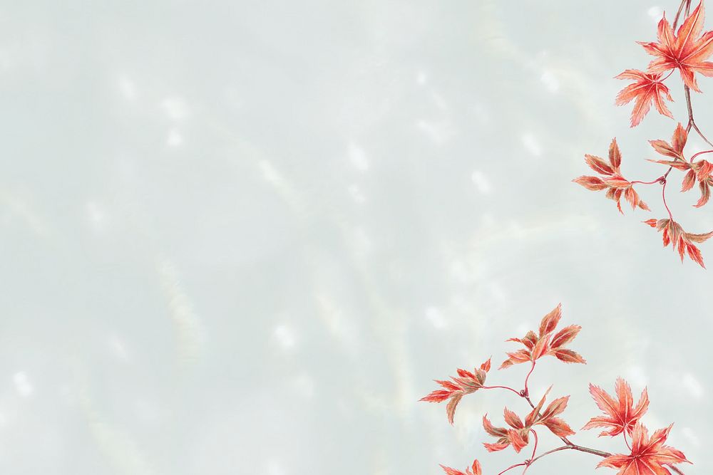 Water texture background, red Autumn leaf border