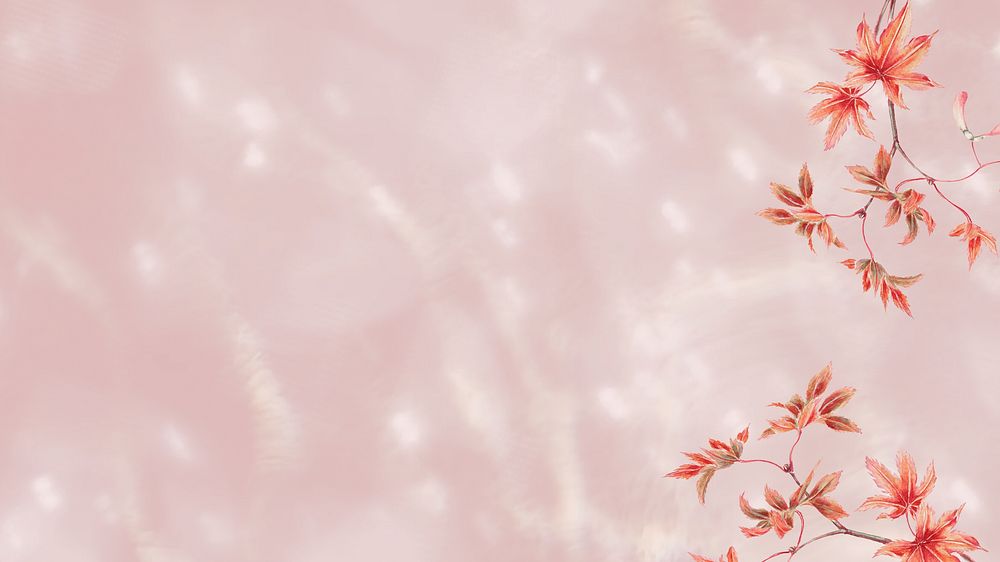 Aesthetic water texture desktop wallpaper, red Autumn leaf border