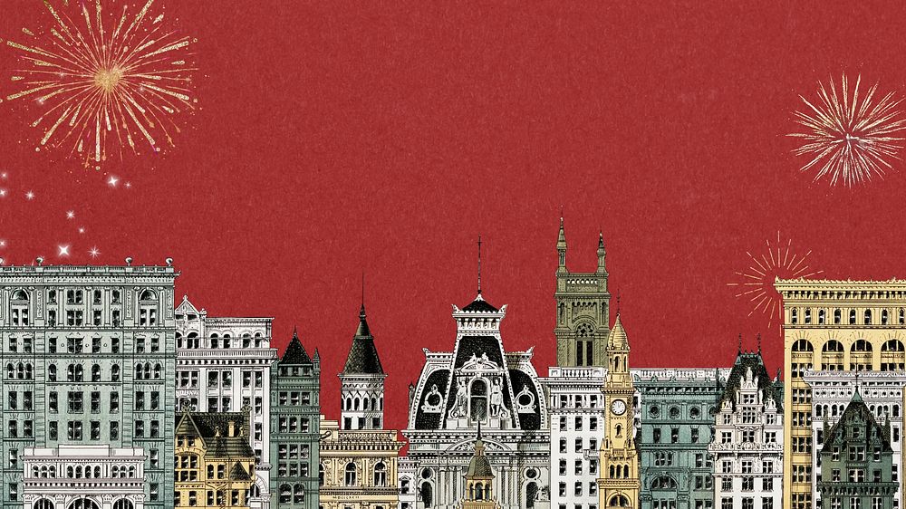City architecture computer wallpaper. Vintage art remixed by rawpixel.