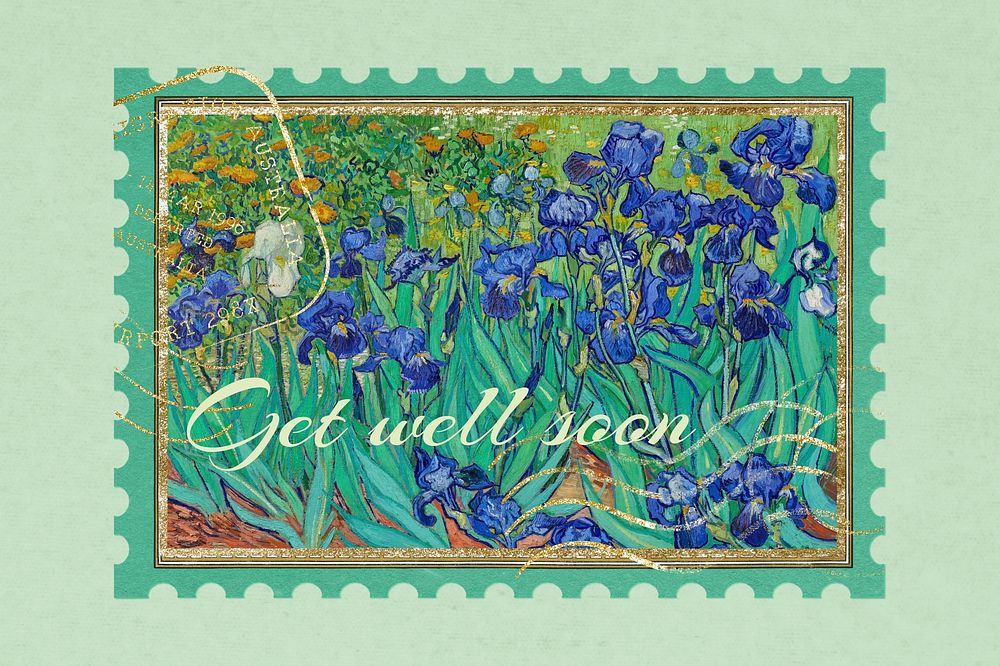 Get well soon postage stamp. Vincent van Gogh art remixed by rawpixel.