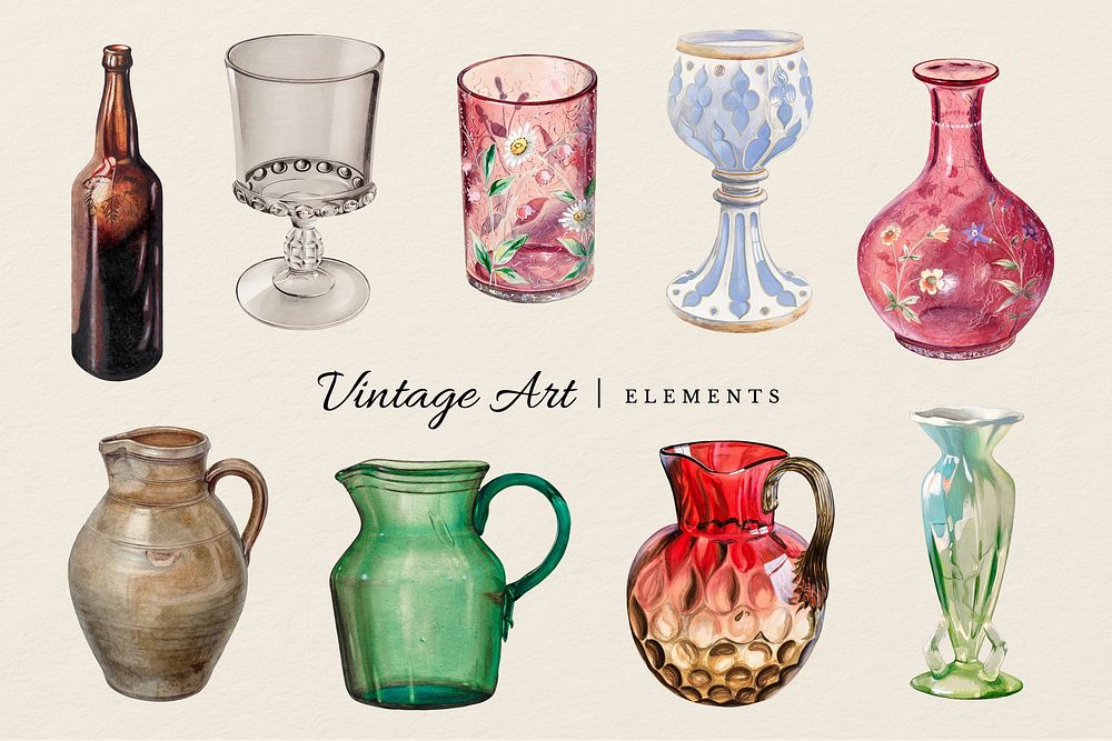 Vintage glassware set, remixed by rawpixel Premium Photo rawpixel