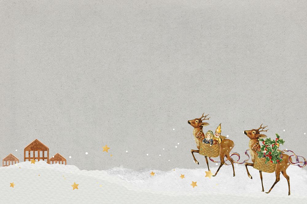 Christmas reindeers aesthetic background, gray paper textured design