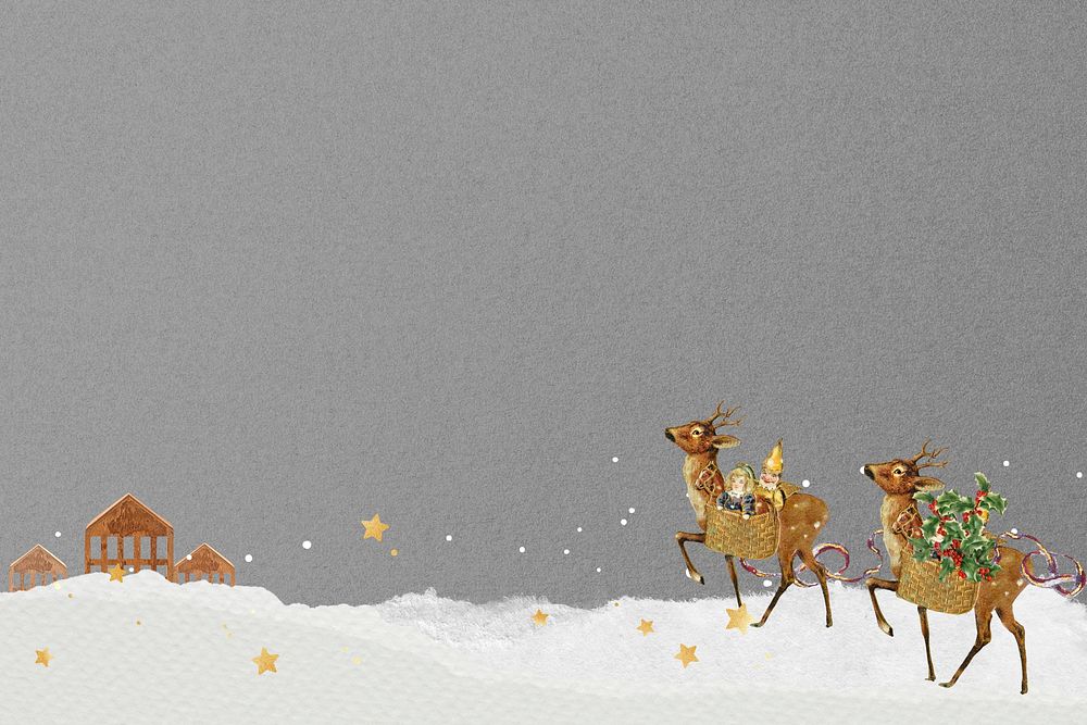 Christmas reindeers aesthetic background, gray paper textured design