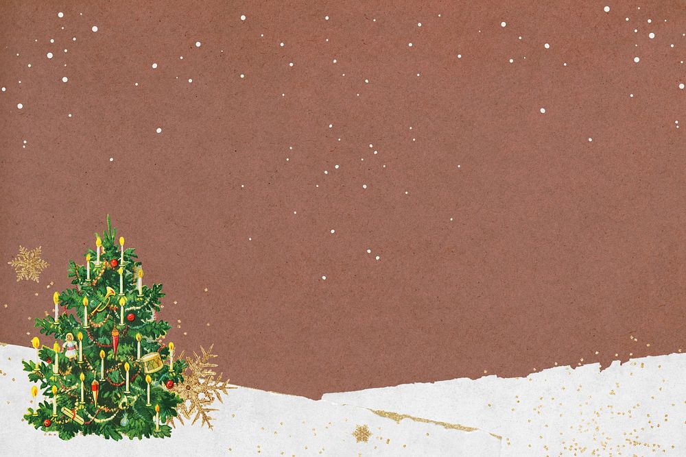 Festive Christmas tree background, ripped paper border