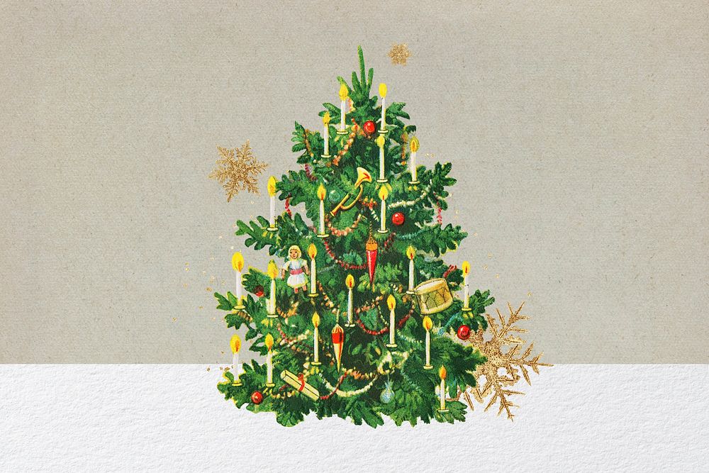 Festive Christmas tree collage element