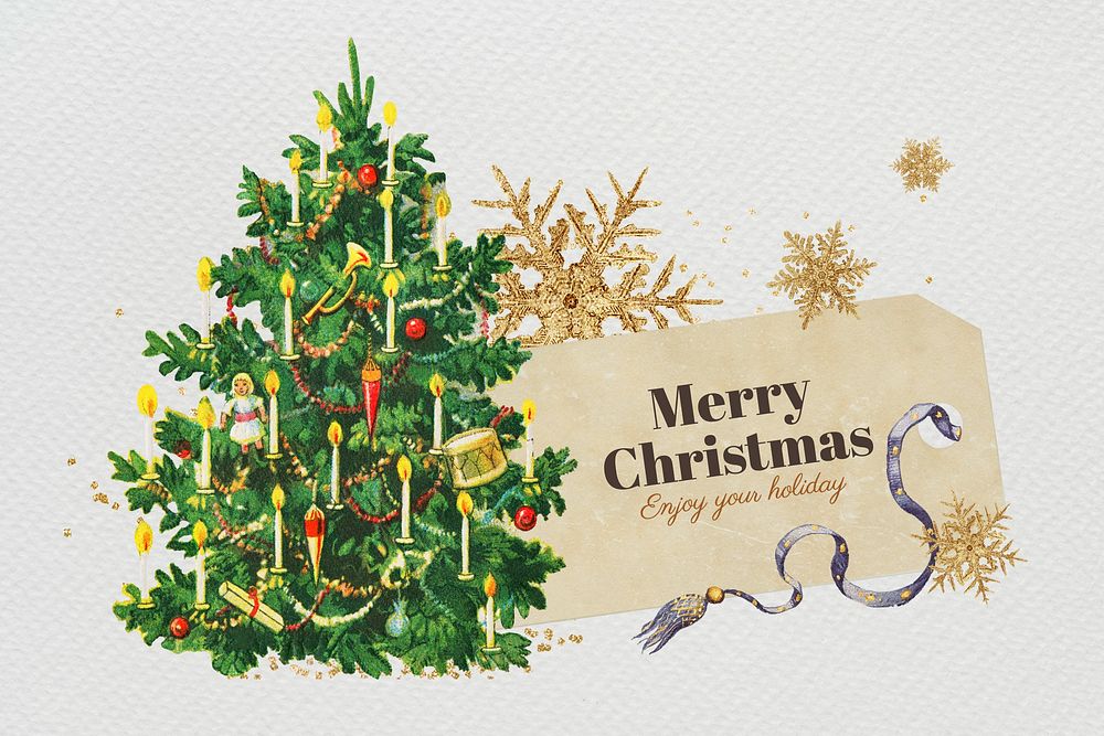 Merry Christmas greeting tag, paper craft remix