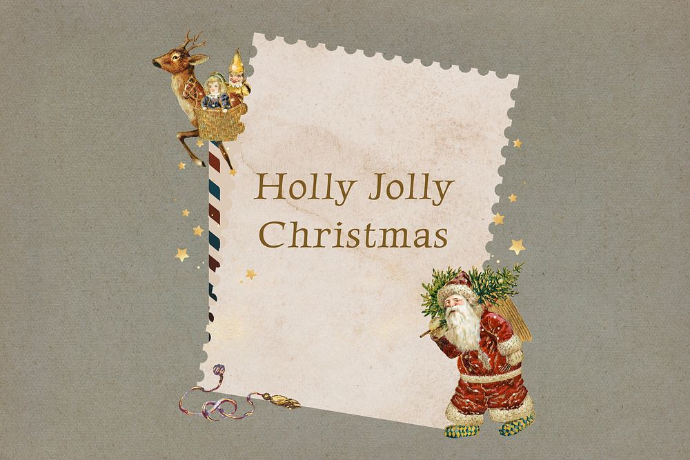 Holly Jolly Christmas, festive greeting paper collage