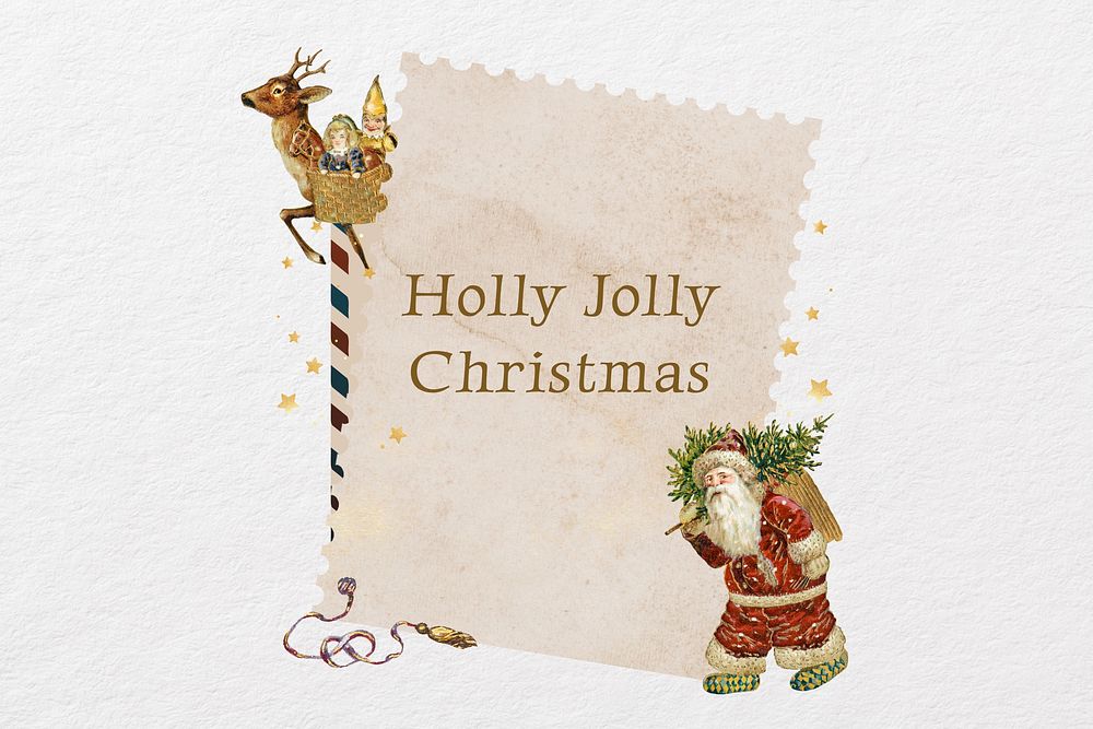 Holly Jolly Christmas, festive greeting paper collage
