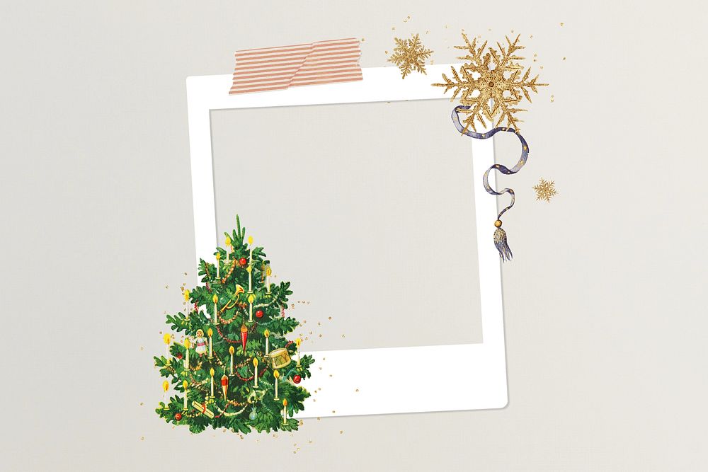 Christmas tree frame, instant photo film collage design