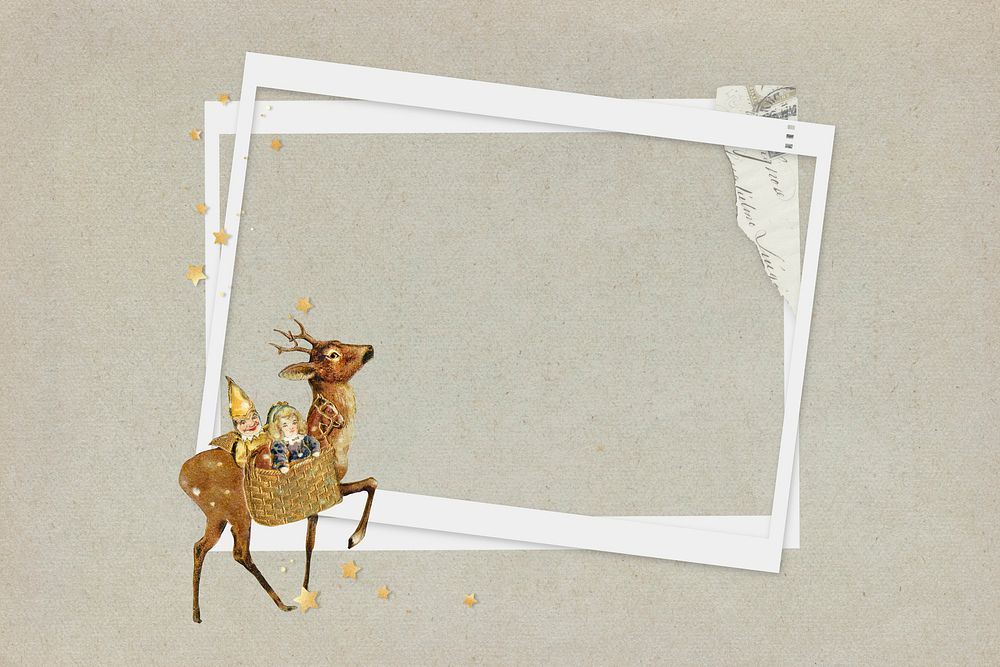Christmas reindeer frame, instant photo film collage design
