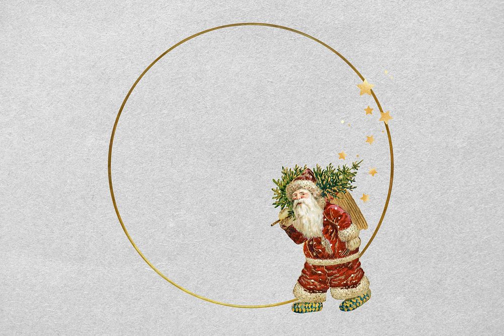 Santa Claus frame, gold circle shape 