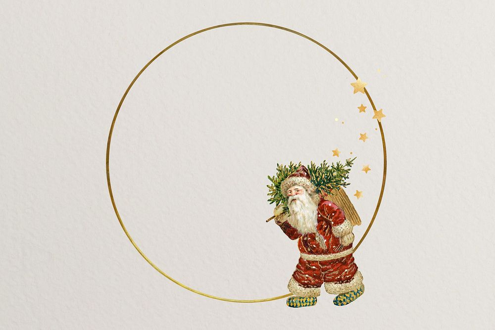Santa Claus frame, gold circle shape 