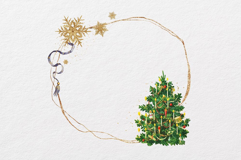 Christmas tree frame, gold circle shape