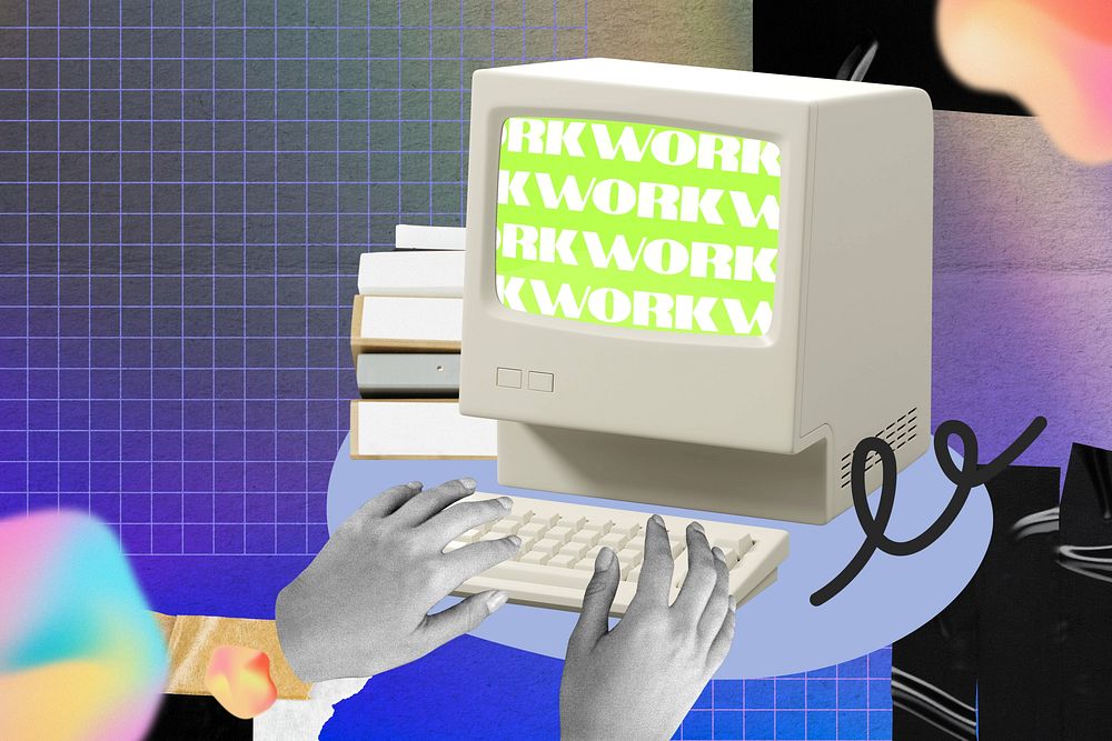 Retro computer background, abstract paper collage