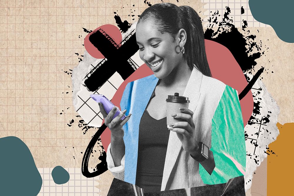 Abstract businesswoman background, business paper collage