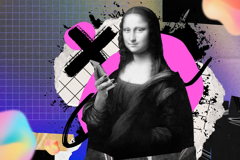 Abstract Mona Lisa background, social media paper collage, famous artwork remixed by rawpixel