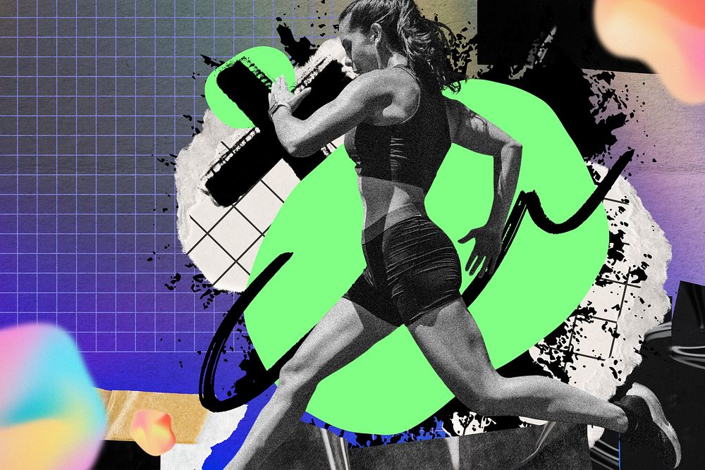 Abstract running woman background, sport paper collage