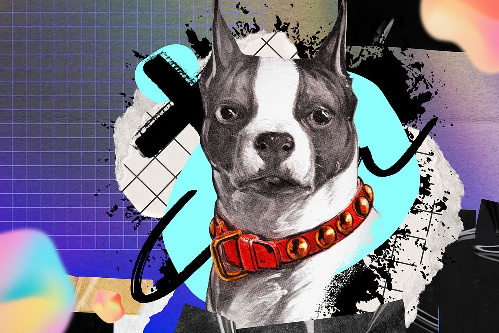 Abstract Bulldog pet background, animal paper collage
