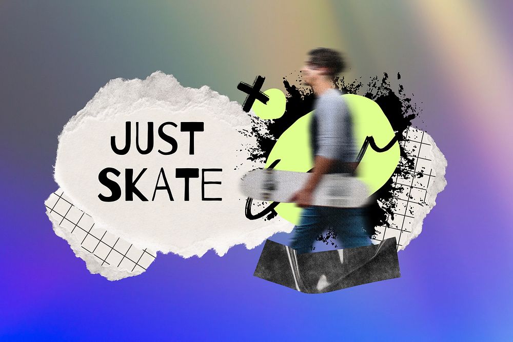 Just skate ripped paper, collage remix design