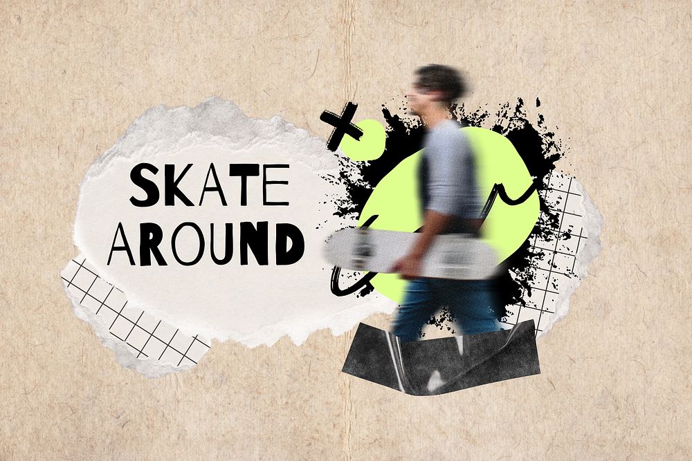 Skate around ripped paper, collage remix design