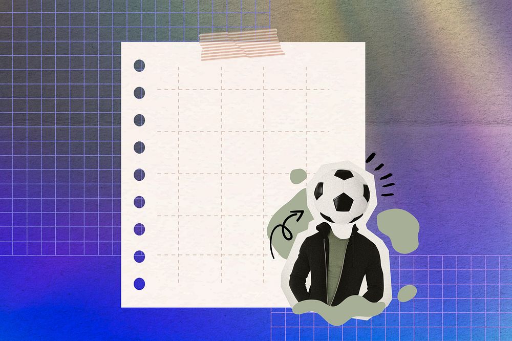 Football head man background, note paper frame