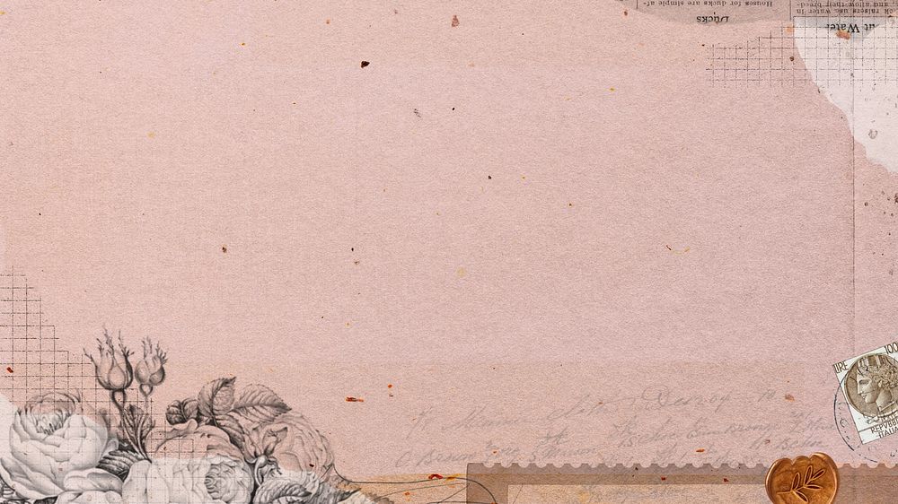 Aesthetic pink floral desktop wallpaper, collage remix design