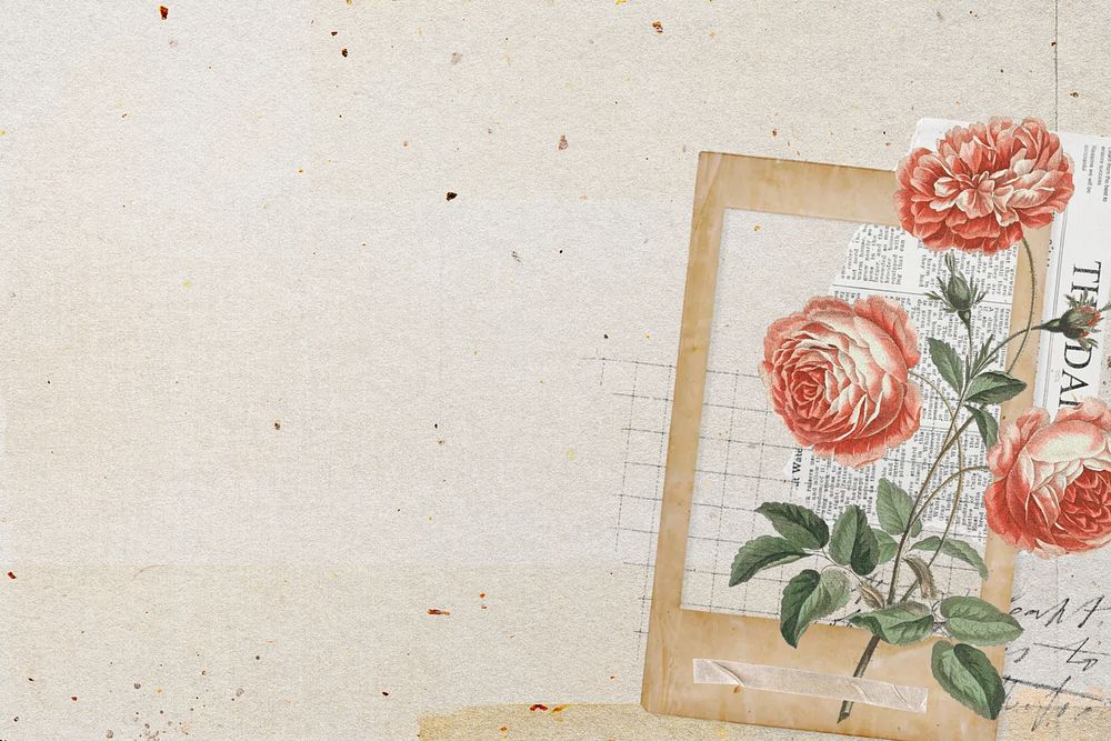 Vintage red flowers, collage remix design