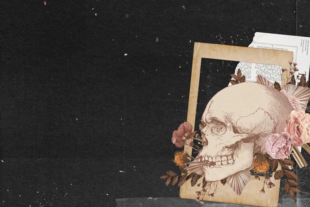 Aesthetic floral skull background, collage remix design