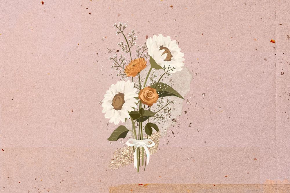 White flower bouquet, collage remix design
