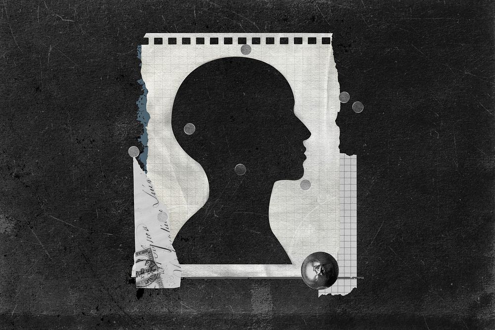 Head silhouette frame background, paper collage