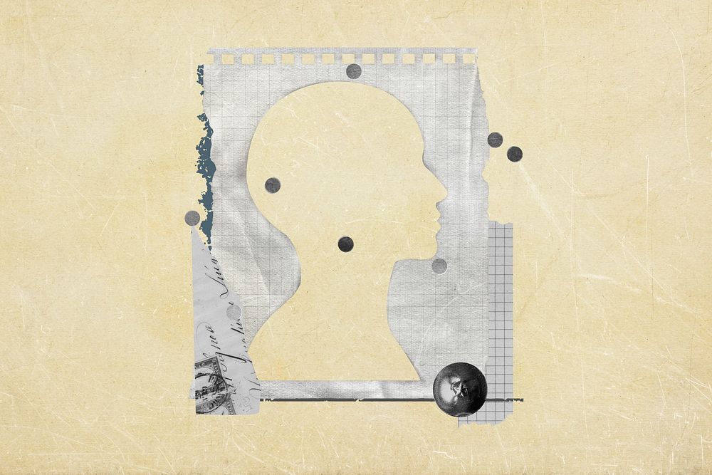 Head silhouette frame background, paper collage