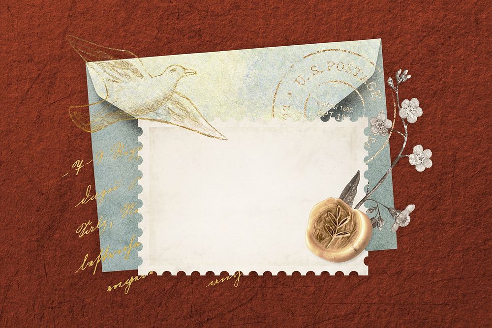Vintage floral envelope background, postage stamp frame