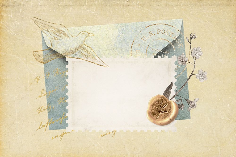 Vintage floral envelope background, postage stamp frame
