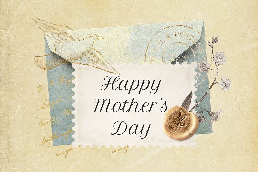 Mother's day postage stamp, ephemera collage remix design