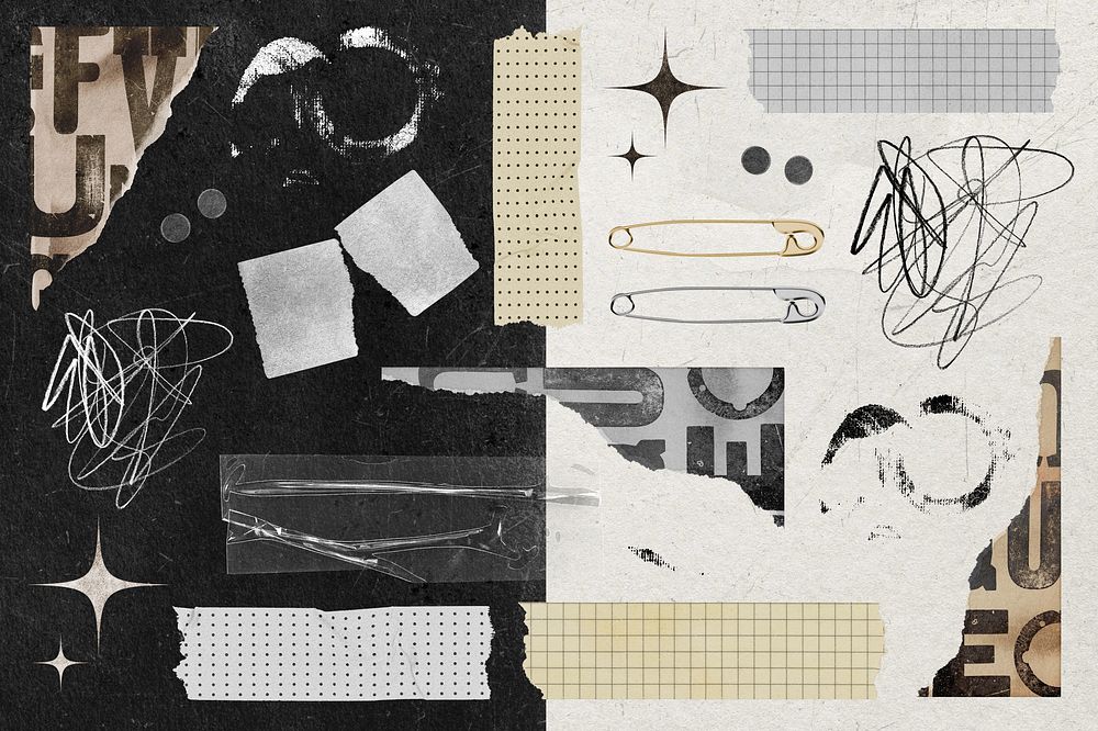 Old paper, journal collage element set