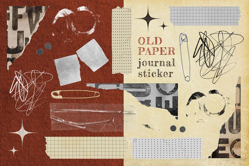 Old paper, journal collage element set