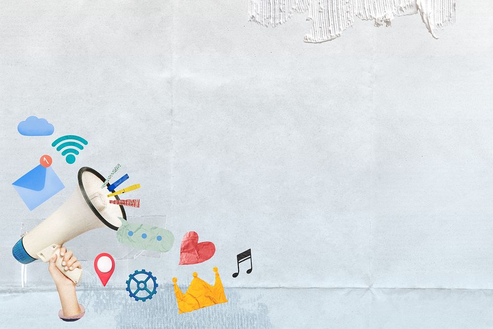 Creative marketing collage background, paper texture border