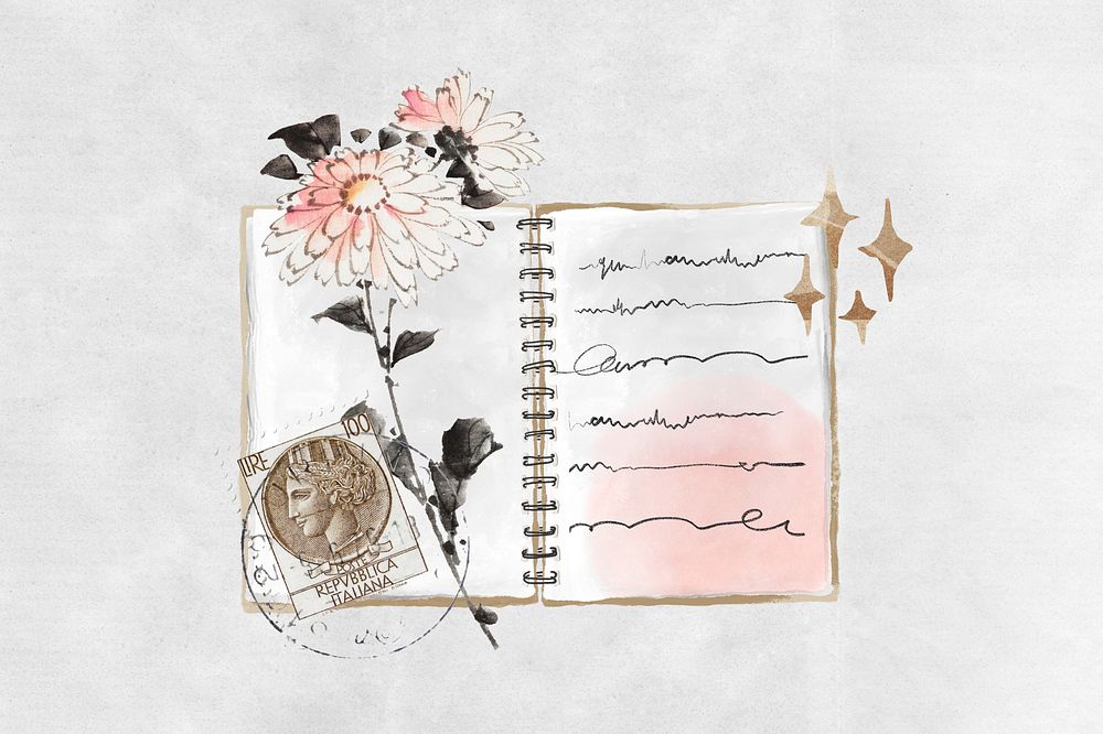 Flower journal aesthetic background, paper collage