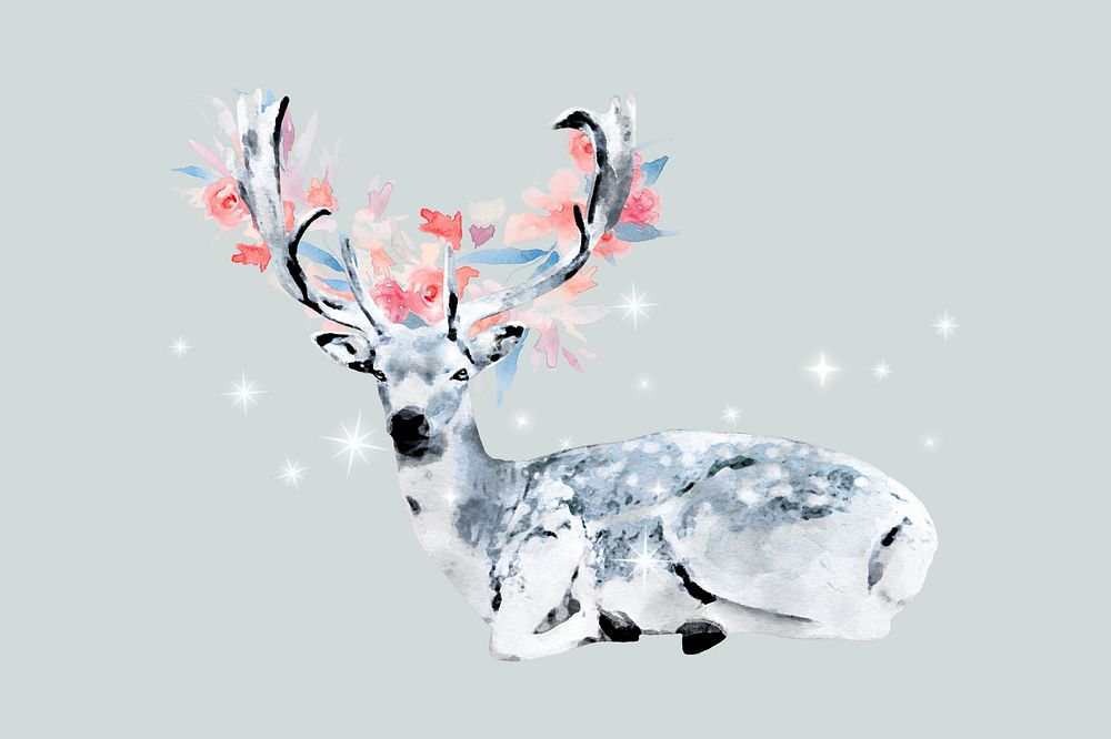 Floral stag deer background, animal aesthetic collage