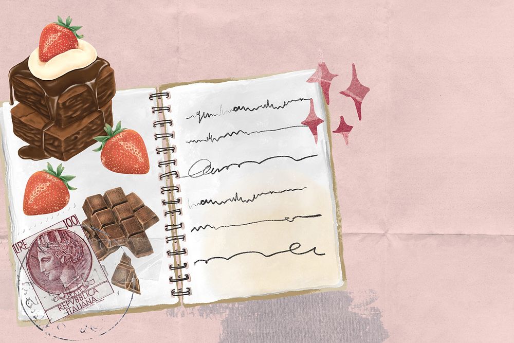 Chocolate journal aesthetic background, paper collage