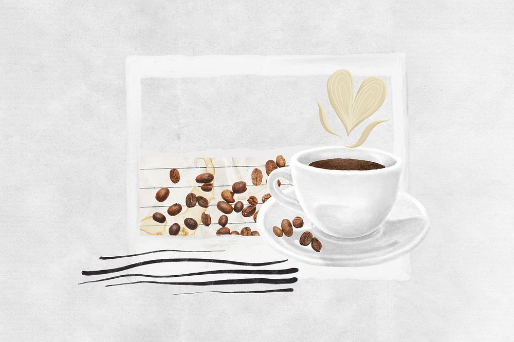 Coffee aesthetic background, instant photo film collage