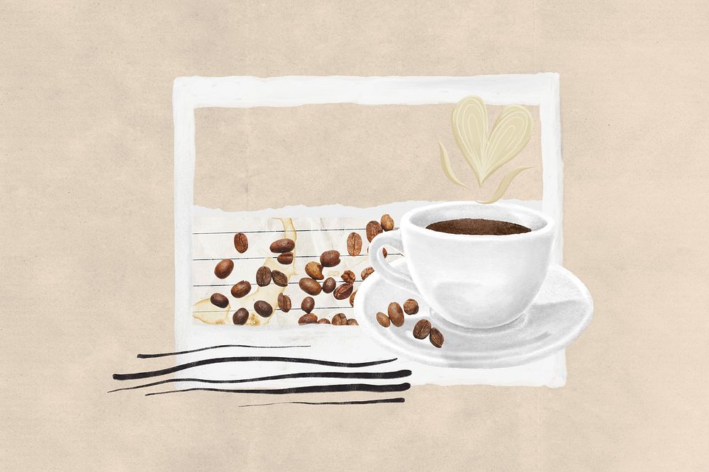 Coffee aesthetic background, instant photo film collage