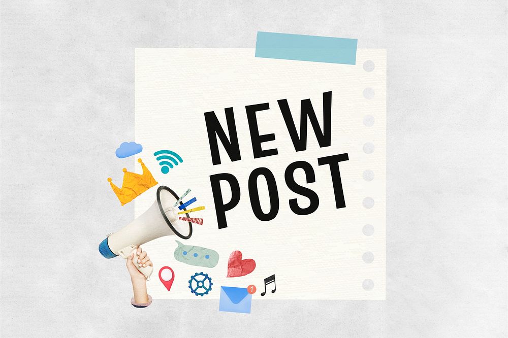 New post notepaper, digital marketing collage element