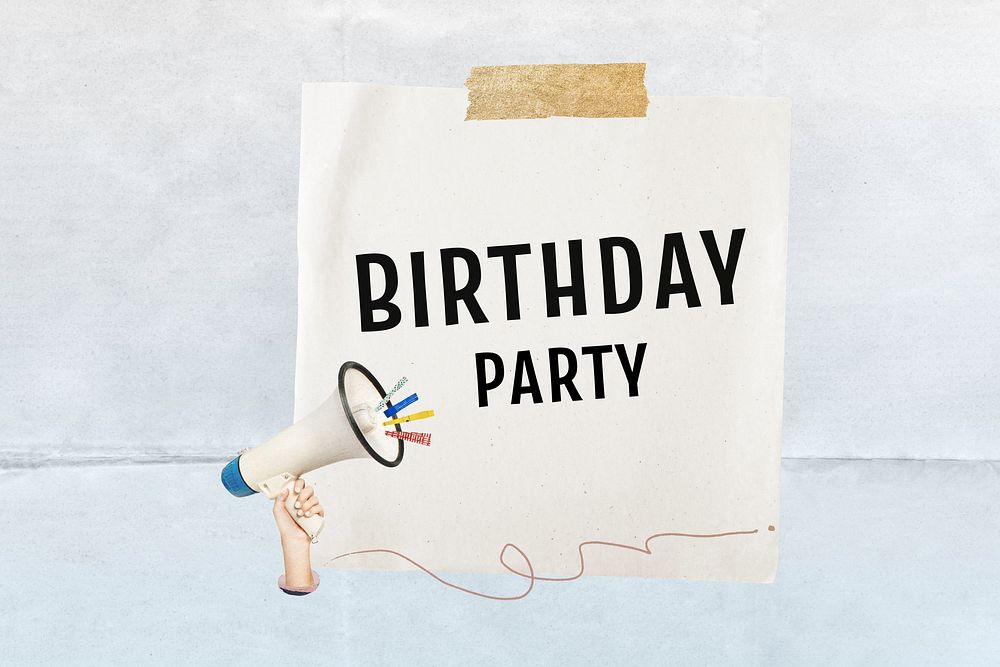 Birthday party  reminder note, collage remix design