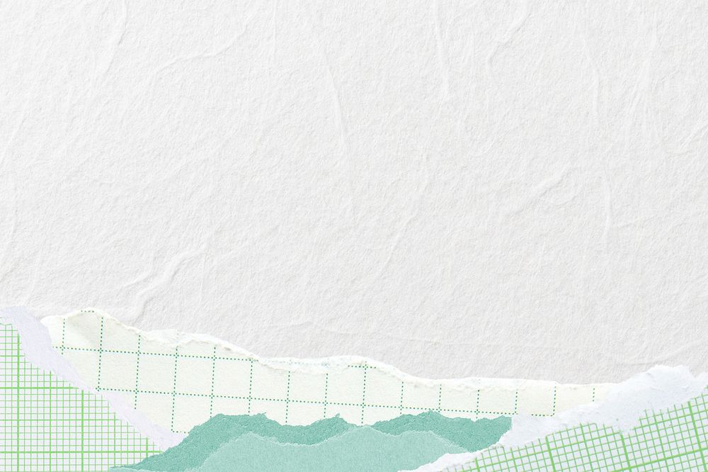 Off-white textured background, green ripped paper border design