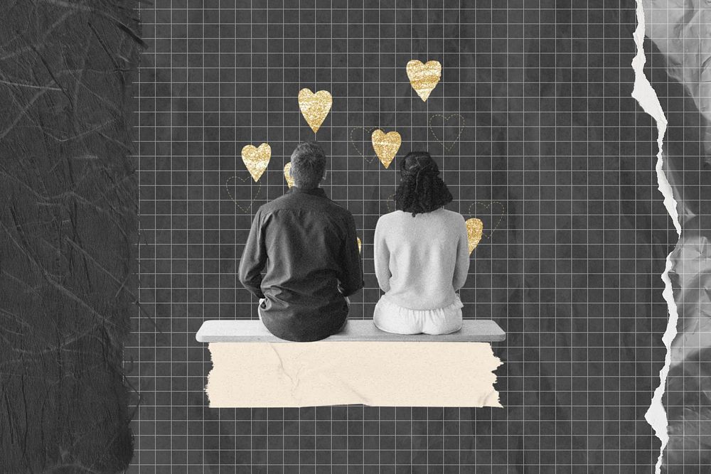 Couple aesthetic, man and woman sitting collage art